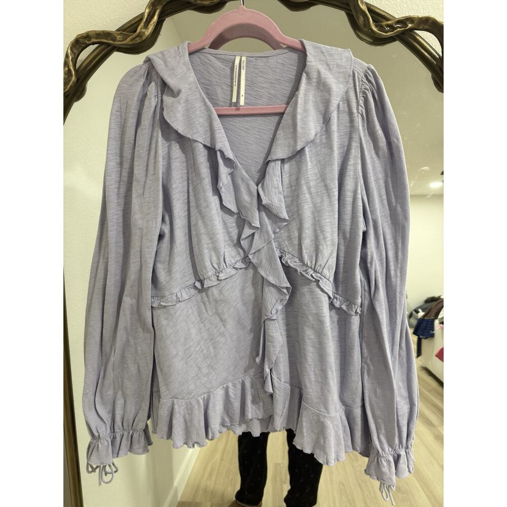 Anthropologie Lilac Ruffle Trim Long Sleeve Top V Neck Romantic Womens XL